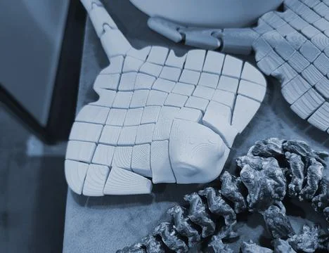 Art objects printed 3D printer. Various creative models created on a 3D printer Stock Photos