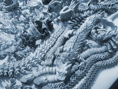 Art objects printed 3D printer. Various creative models created on a 3D printer Stock Photos