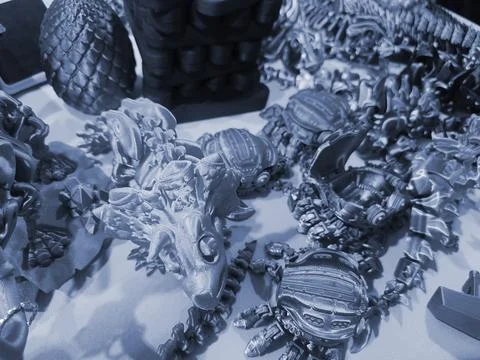 Art objects printed 3D printer. Various creative models created on a 3D printer Stock Photos
