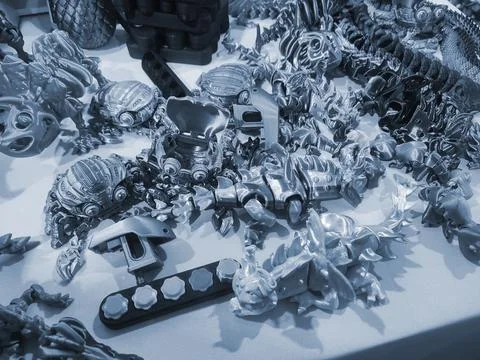 Art objects printed 3D printer. Various creative models created on a 3D printer Stock Photos