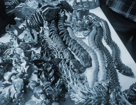 Art objects printed 3D printer. Various creative models created on a 3D printer Stock Photos