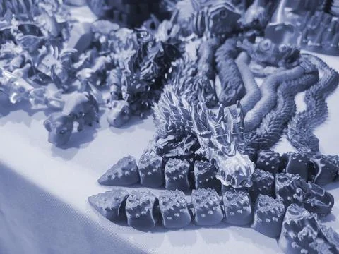 Art objects printed 3D printer. Various creative models created on a 3D printer Stock Photos