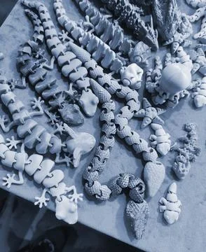 Art objects printed 3D printer. Various creative models created on a 3D printer Stock Photos