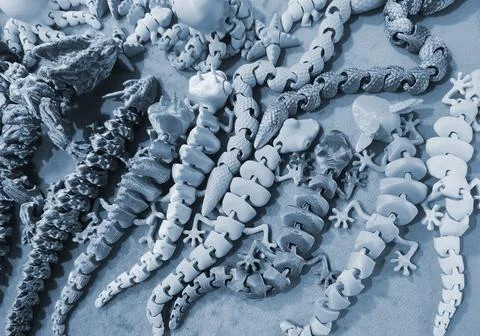 Art objects printed 3D printer. Various creative models created on a 3D printer Stock Photos