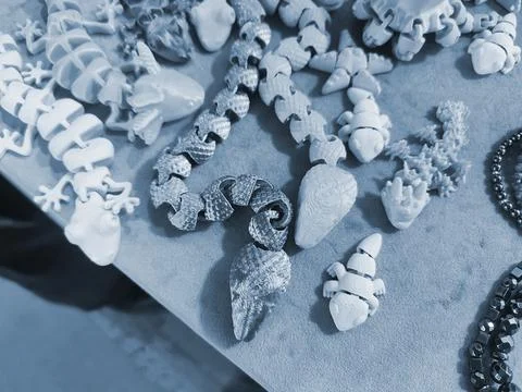 Art objects printed 3D printer. Various creative models created on a 3D printer Stock Photos