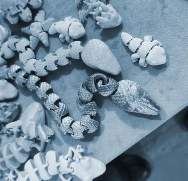 Art objects printed 3D printer. Various creative models created on a 3D printer Stock Photos