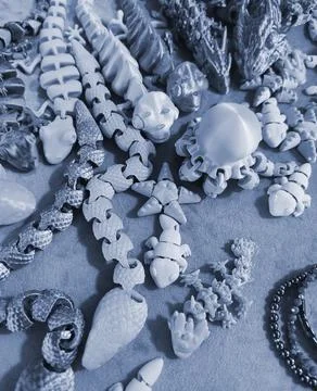 Art objects printed 3D printer. Various creative models created on a 3D printer Stock Photos