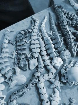 Art objects printed 3D printer. Various creative models created on a 3D printer Stock Photos