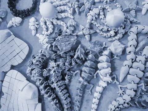 Art objects printed 3D printer. Various creative models created on a 3D printer Stock Photos