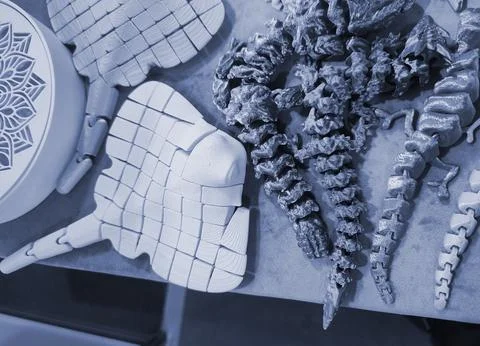 Art objects printed 3D printer. Various creative models created on a 3D printer Stock Photos