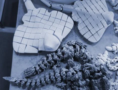 Art objects printed 3D printer. Various creative models created on a 3D printer Stock Photos