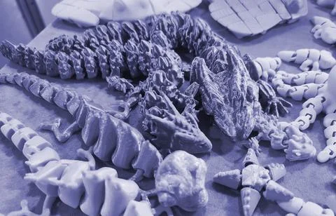 Art objects printed 3D printer. Various creative models created on a 3D printer Stock Photos