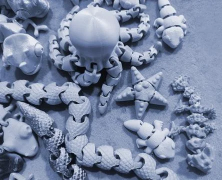 Art objects printed 3D printer. Various creative models created on a 3D printer Stock Photos
