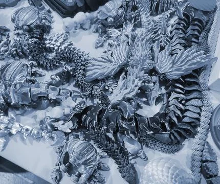 Art objects printed 3D printer. Various creative models created on a 3D printer Stock Photos