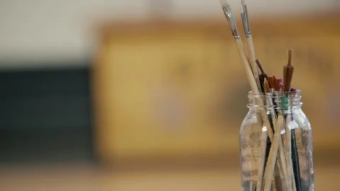 Art Paint Brush Jar Prep Planning Artist Vídeo Stock 130837729