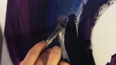 Art painting drawing process hand paintbrush color Stock Footage 163660170
