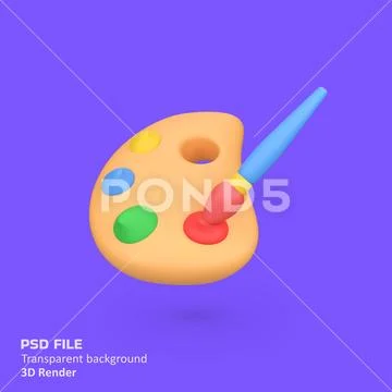 Art Palette with Paint Brush isolated 3d render icon illustration PSD Template