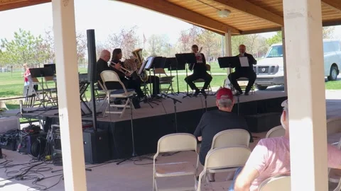 Art in the Park event - Close up left side of brass band Stock Footage 240041023