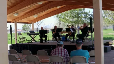 Art in the Park event - Close up right side of brass band Stock Footage 240041081