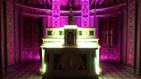 Art performance with led lights in a deconsecrated church Stock Footage 70548109