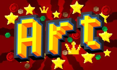 Art. Pixelated word with geometric graphic background. Vector cartoon illustr Stock Illustration