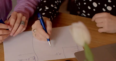 Art of planning close-up hands notes with pen on paper executing plans. Video stock 265910611