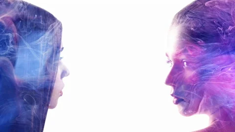 Art portrait double mind female head silhouettes Vidéo 133645853