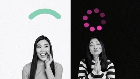 Art poster motion trend collage video of happy girl fast wifi slow network cry Stock Footage 312316649