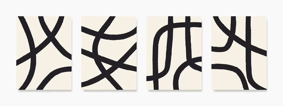Art Print Artistic scribble shape. Thick black line on white canvas with or.. Stock Illustration