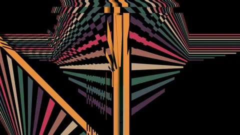 Art retro drawing lines animated in moving blocks with glitch and green scre Stock Footage 246680100