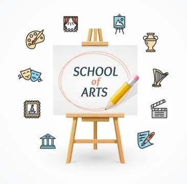 Art School Concept with Easel. Vector Stock Illustration