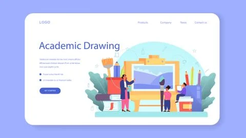 Art school education web banner or landing page. Student Stock Illustration