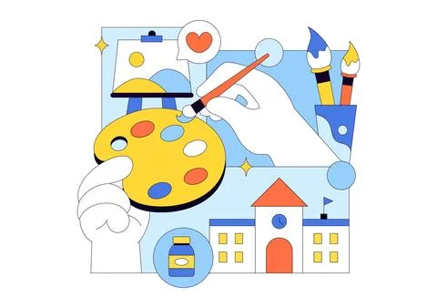 Art School Vector Illustration Featuring Children Painting a Live Model or .. Stock Illustration