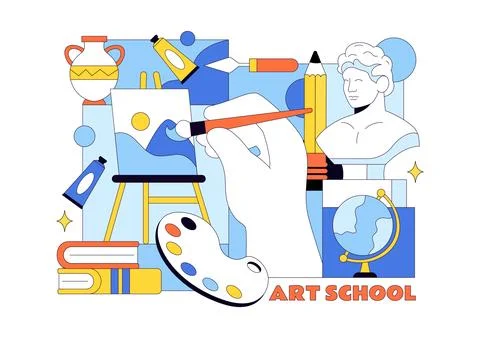 Art School Vector Illustration Featuring Children Painting a Live Model or .. Stock Illustration