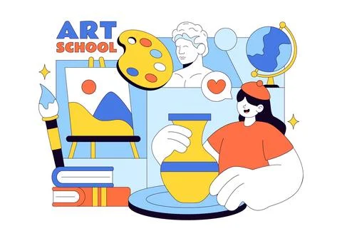 Art School Vector Illustration Featuring Children Painting a Live Model or .. Stock Illustration