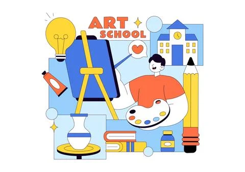 Art School Vector Illustration Featuring Children Painting a Live Model or .. Stock Illustration