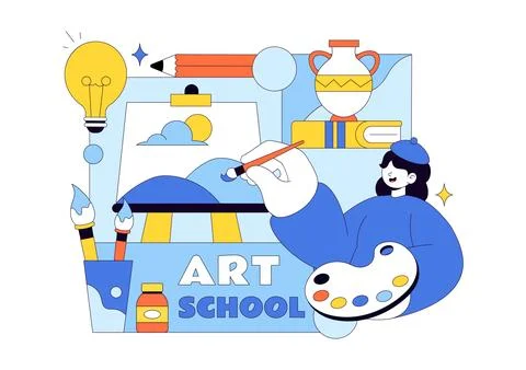 Art School Vector Illustration Featuring Children Painting a Live Model or .. Stock Illustration