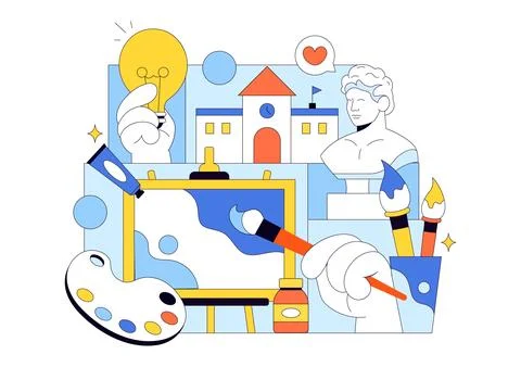Art School Vector Illustration Featuring Children Painting a Live Model or .. Stock Illustration