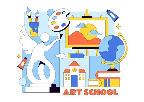 Art School Vector Illustration Featuring Children Painting a Live Model or .. Stock Illustration