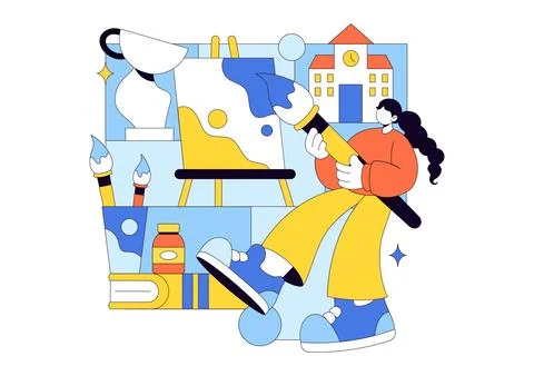Art School Vector Illustration Featuring Children Painting a Live Model or .. Stock Illustration