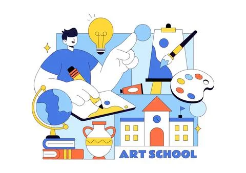 Art School Vector Illustration Featuring Children Painting a Live Model or .. Stock Illustration