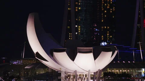Art Science Museum at Night Stock Footage 64094031