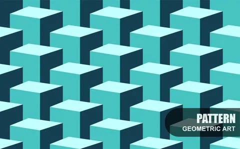 Art seamless geometric 3d abstract pattern. Bright turquoise contemporary Stock Illustration