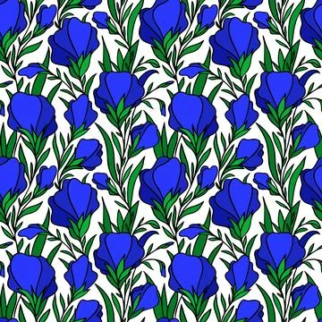 Art, seamless pattern of large blue flower buds on a white background Stock Illustration