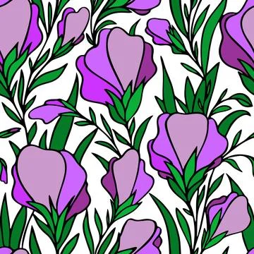Art, seamless pattern of large purple buds on a white background, bright Stock Illustration