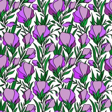 Art, seamless pattern of large purple buds on a white background, bright fl.. Stock Illustration