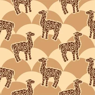 Art with seamless pattern with stylized lamas Stock Illustration