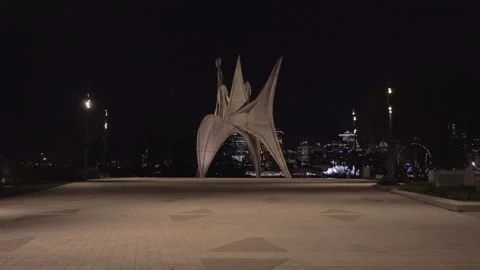 Art Statue at Night in Parc Jean Drapeau in Montreal, Quebec, With the Video stock 249792207