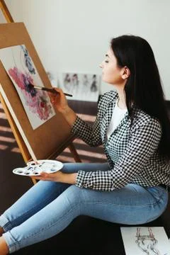Art student learning to draw at studio Stock Photos