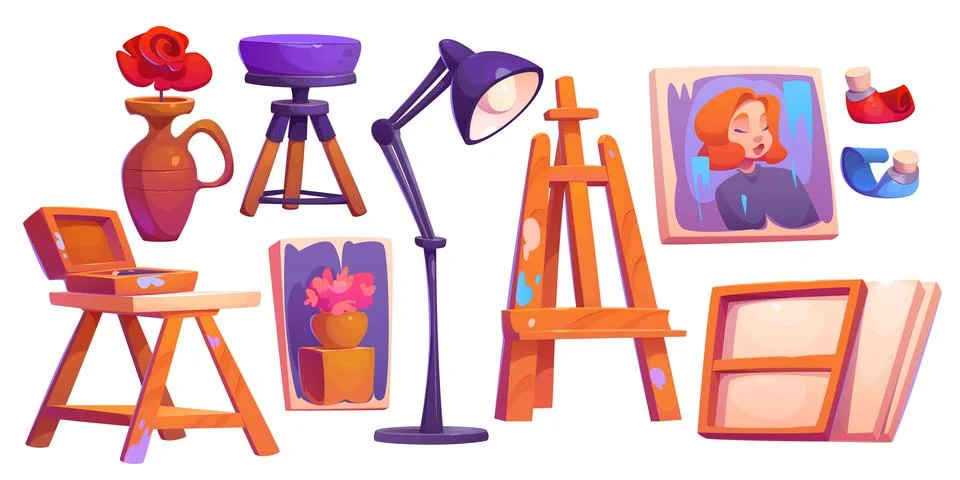 Art studio design elements set Stock Illustration